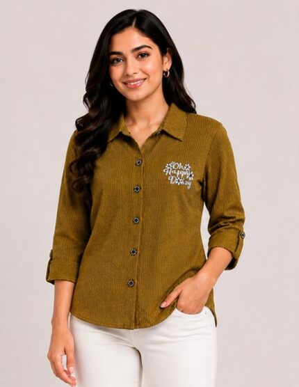 Top- (Premium Textured Button-Down Casual Shirt)