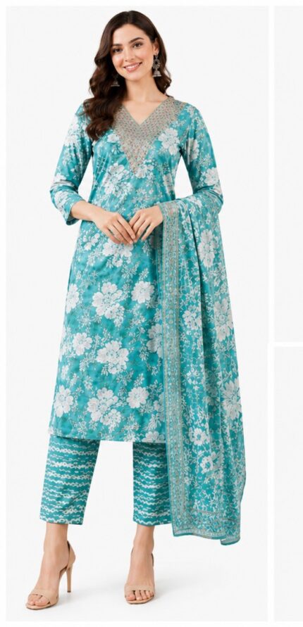 SUIT-(Cotton Blend Printed 3 Piece)